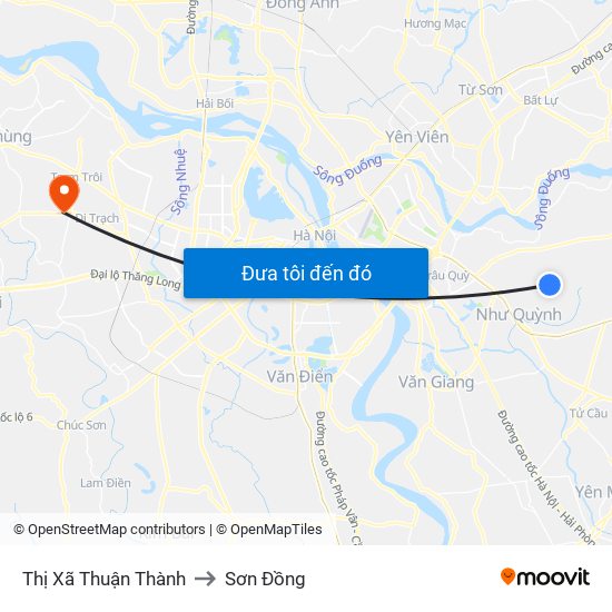 Thị Xã Thuận Thành to Sơn Đồng map