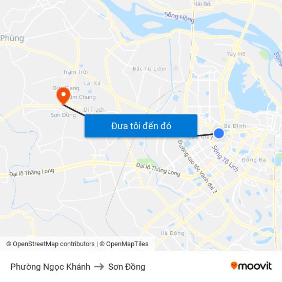 Phường Ngọc Khánh to Sơn Đồng map