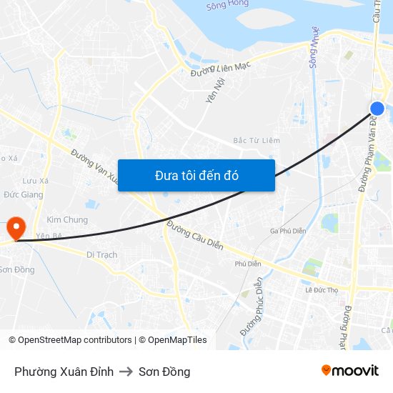 Phường Xuân Đỉnh to Sơn Đồng map