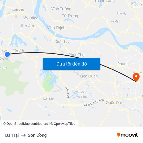 Ba Trại to Sơn Đồng map
