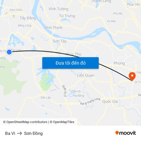 Ba Vì to Sơn Đồng map