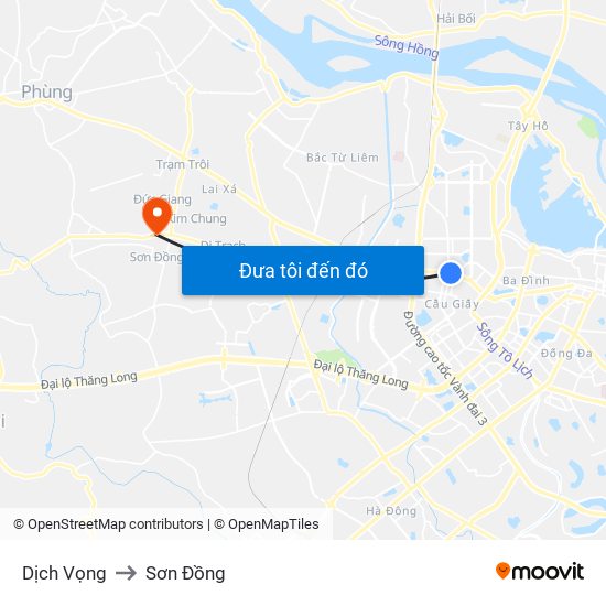 Dịch Vọng to Sơn Đồng map