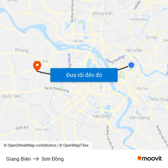 Giang Biên to Sơn Đồng map