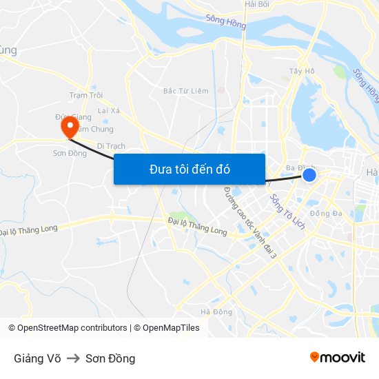 Giảng Võ to Sơn Đồng map