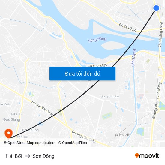 Hải Bối to Sơn Đồng map