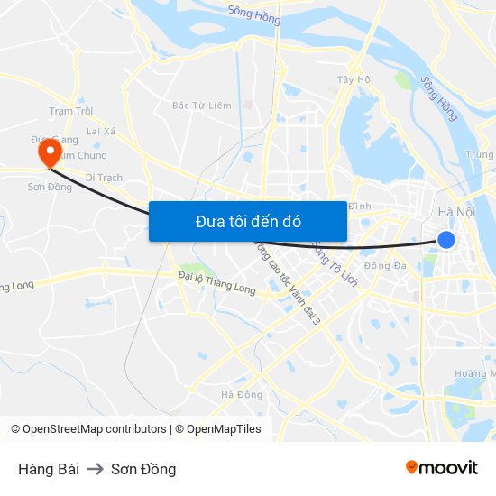 Hàng Bài to Sơn Đồng map