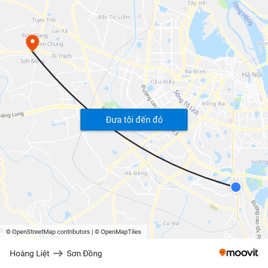 Hoàng Liệt to Sơn Đồng map