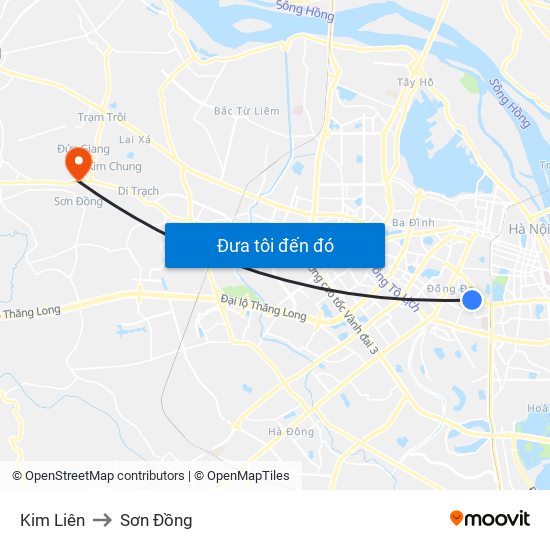Kim Liên to Sơn Đồng map
