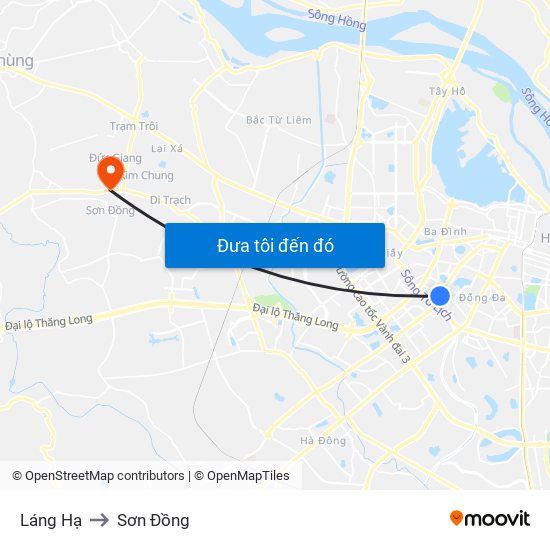 Láng Hạ to Sơn Đồng map