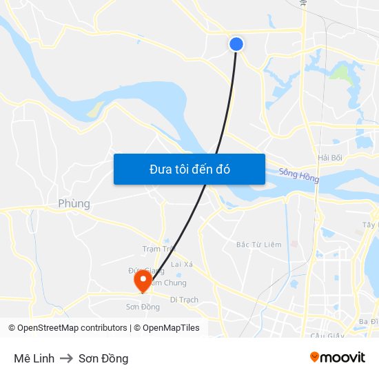 Mê Linh to Sơn Đồng map