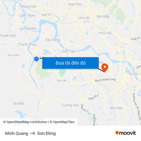 Minh Quang to Sơn Đồng map