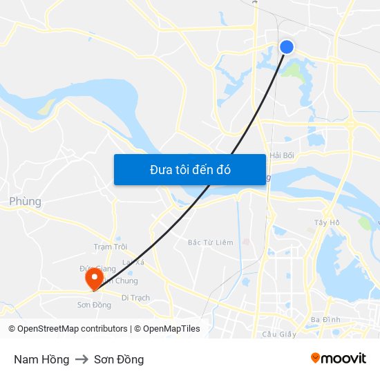 Nam Hồng to Sơn Đồng map
