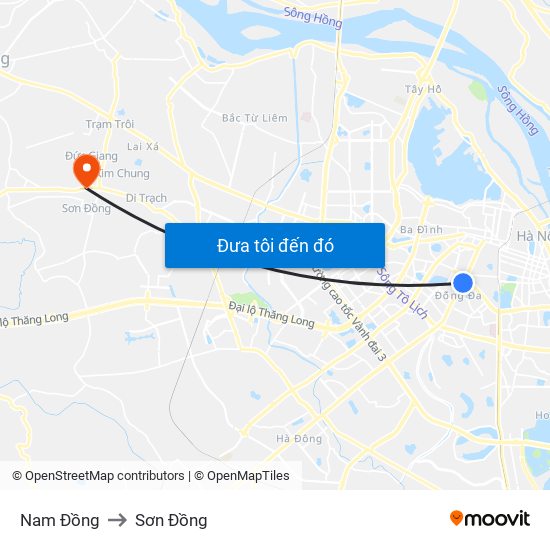 Nam Đồng to Sơn Đồng map