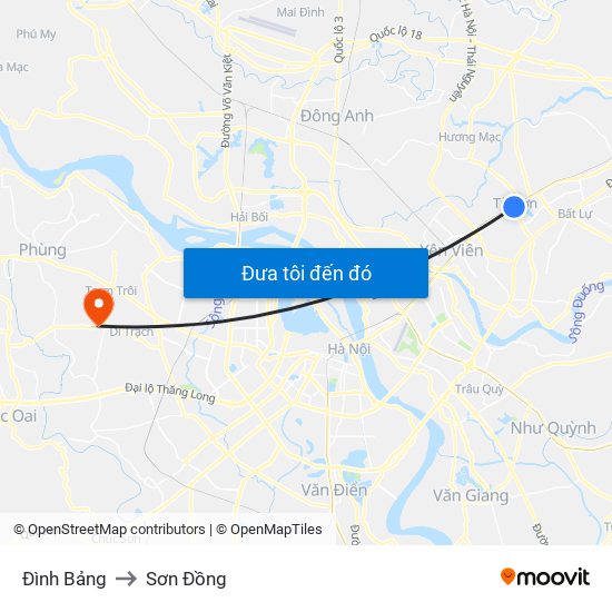 Đình Bảng to Sơn Đồng map