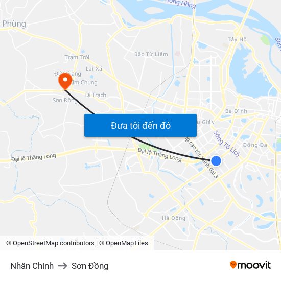 Nhân Chính to Sơn Đồng map