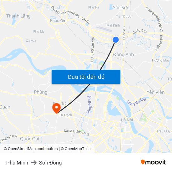 Phú Minh to Sơn Đồng map