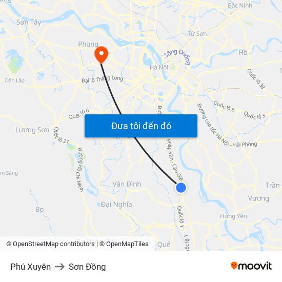 Phú Xuyên to Sơn Đồng map
