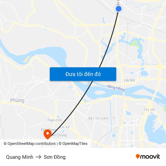 Quang Minh to Sơn Đồng map
