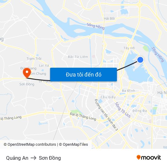 Quảng An to Sơn Đồng map