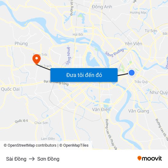 Sài Đồng to Sơn Đồng map