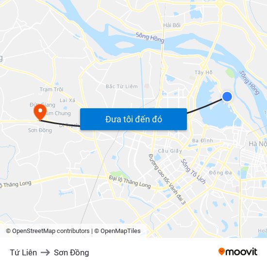 Tứ Liên to Sơn Đồng map