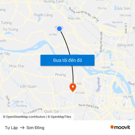 Tự Lập to Sơn Đồng map