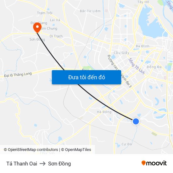 Tả Thanh Oai to Sơn Đồng map