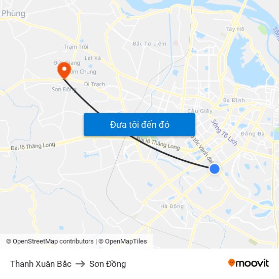 Thanh Xuân Bắc to Sơn Đồng map