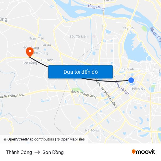 Thành Công to Sơn Đồng map