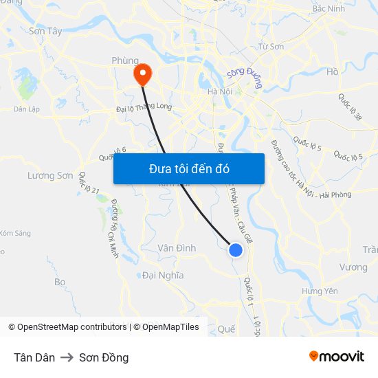 Tân Dân to Sơn Đồng map