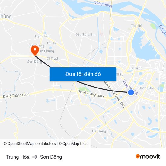 Trung Hòa to Sơn Đồng map