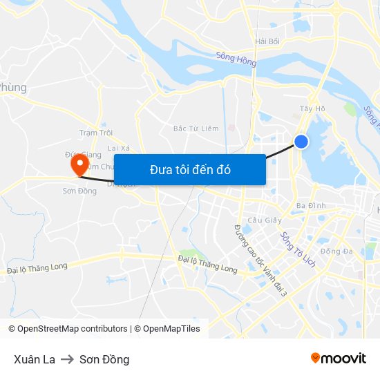 Xuân La to Sơn Đồng map