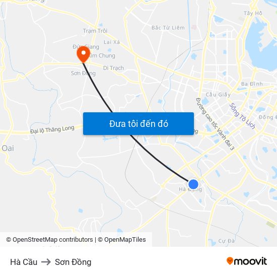 Hà Cầu to Sơn Đồng map