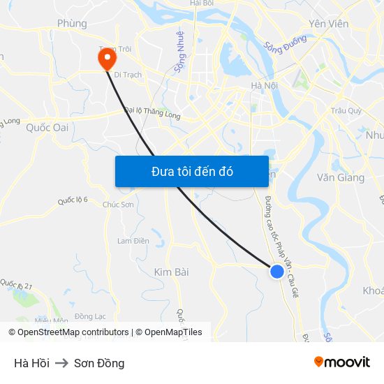 Hà Hồi to Sơn Đồng map