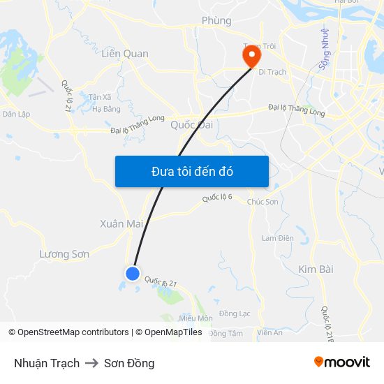 Nhuận Trạch to Sơn Đồng map