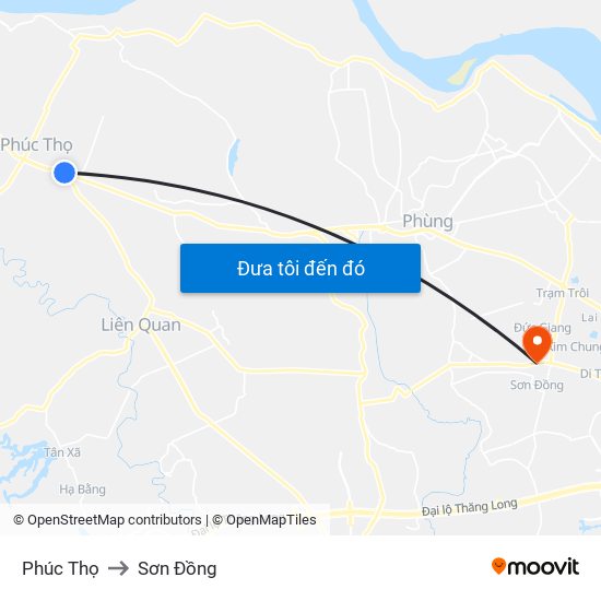 Phúc Thọ to Sơn Đồng map
