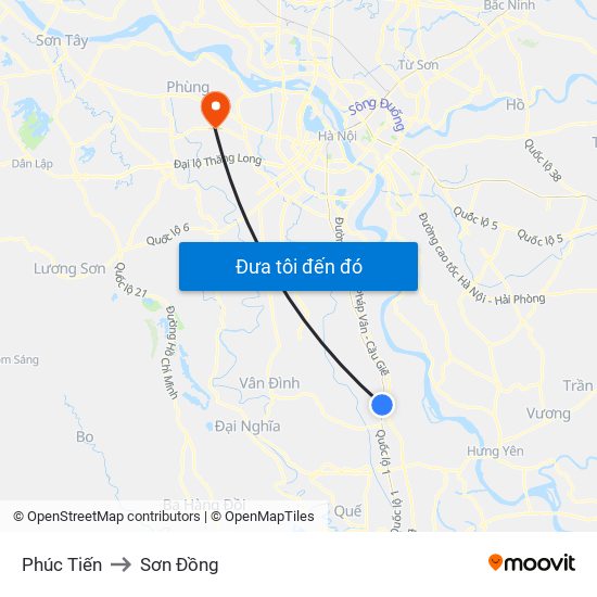 Phúc Tiến to Sơn Đồng map