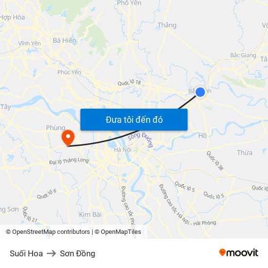 Suối Hoa to Sơn Đồng map