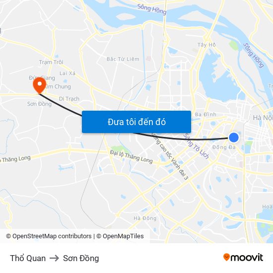Thổ Quan to Sơn Đồng map