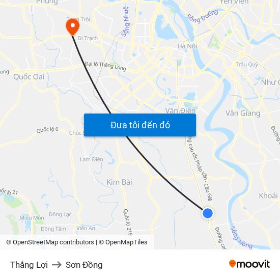 Thắng Lợi to Sơn Đồng map