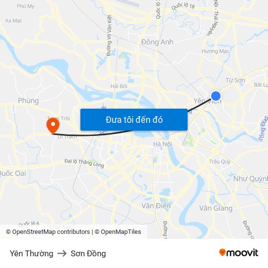 Yên Thường to Sơn Đồng map