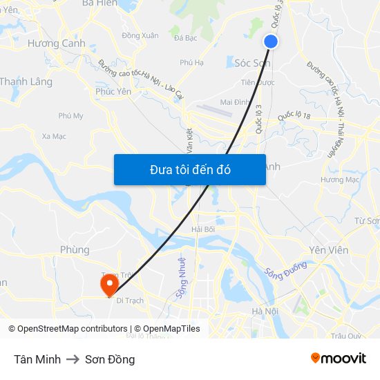 Tân Minh to Sơn Đồng map