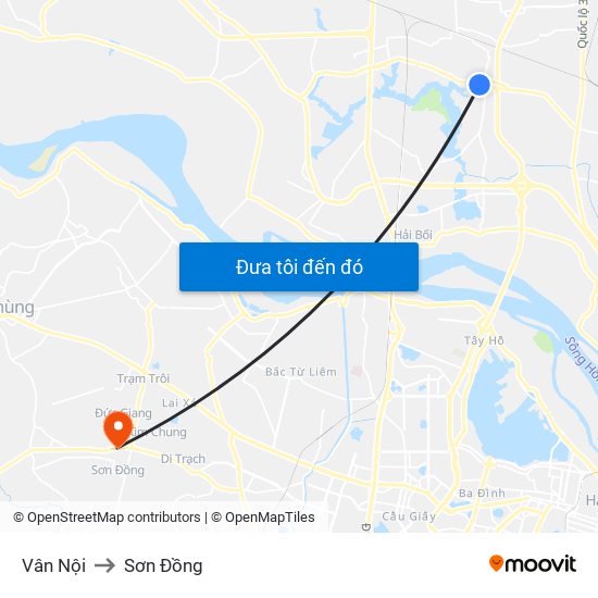 Vân Nội to Sơn Đồng map