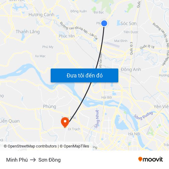 Minh Phú to Sơn Đồng map