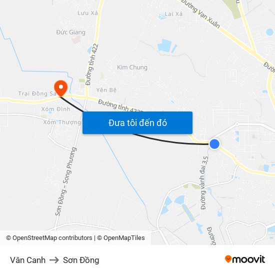 Vân Canh to Sơn Đồng map