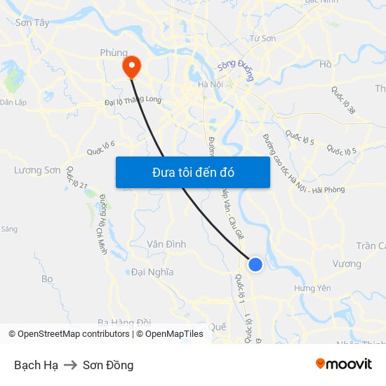 Bạch Hạ to Sơn Đồng map