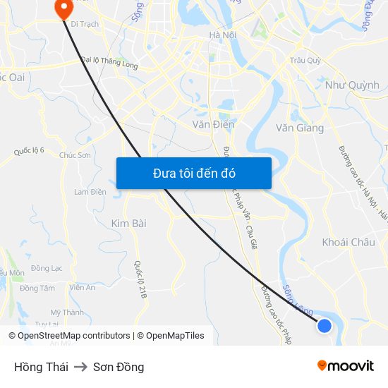 Hồng Thái to Sơn Đồng map