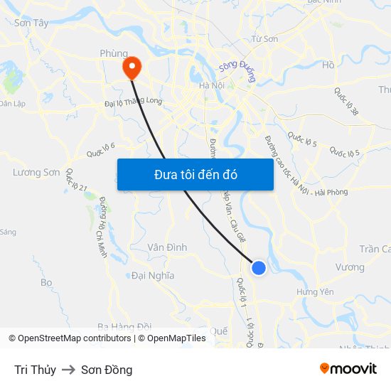 Tri Thủy to Sơn Đồng map