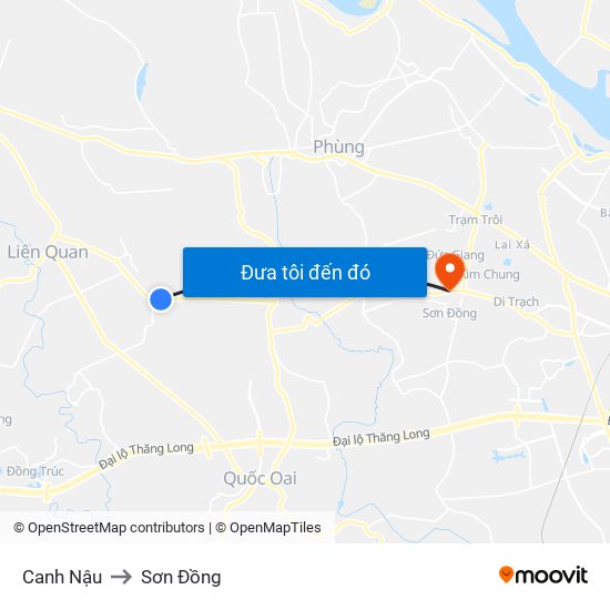 Canh Nậu to Sơn Đồng map