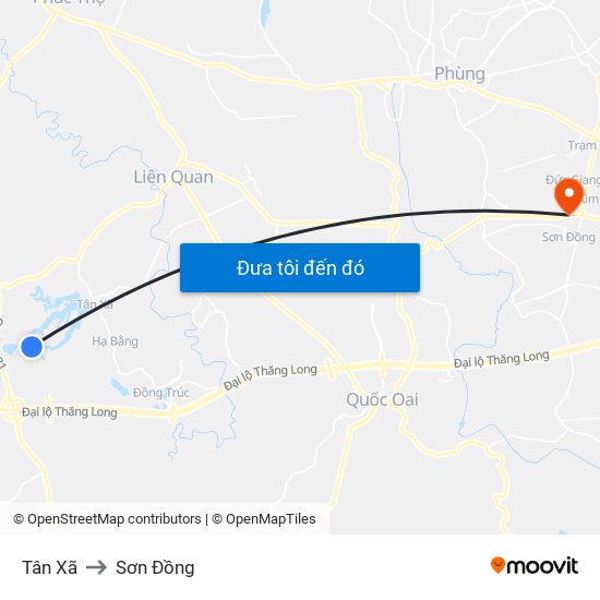 Tân Xã to Sơn Đồng map